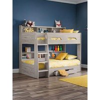 Julian Bowen Riley Bunk Bed With Spring Mattresses Option - Grey Oak - Bed Frame With 2 Mattresses