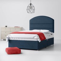King Size - Divan Bed and Dudley Lined Headboard - Dark Blue - Fabric - 5ft - Happy Beds