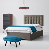 Super King Size - Divan Bed and Cornell Buttoned Headboard - Grey - Fabric - 6ft - Happy Beds
