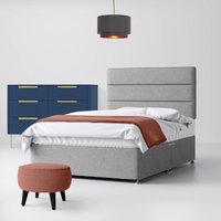 King Size - Divan Bed and Cornell Lined Headboard - Light Grey - Fabric - 5ft - Happy Beds
