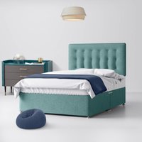 Single - Divan Bed and Cornell Buttoned Headboard - Duck Egg Blue - Fabric - 3ft - Happy Beds
