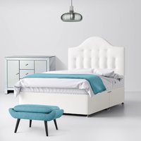 King Size - Divan Bed and Victor Buttoned Headboard - White - Fabric - 5ft - Happy Beds