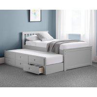 Maisie - Single - Kids Guest Bed - Storage and Underbed Trundle - Light Grey - Wooden - 3ft - Happy Beds