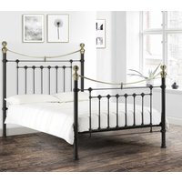 Victoria - King Size Satin Black Metal Bed Frame - 5ft - Victorian Style - Opulent Brass Finials - Happy Beds