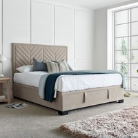 Watson - Double - Ottoman Bed Frame - Warm Stone - Velvet - 4FT6 - Happy Beds
