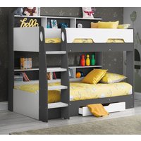 Orion - Single - Kids Bunk Bed - Storage - Grey and White - Wood - 3ft - Happy Beds